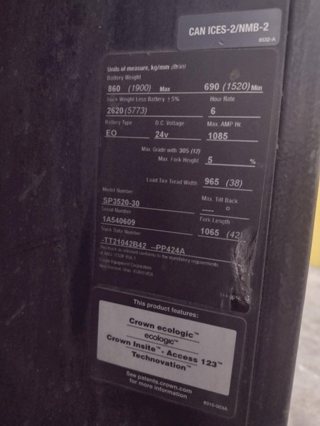 3,000 LB CROWN MODEL #SP 3500 ELECTRIC ORDER PICKER FORKLIFT 2018 : YOBRO #25408