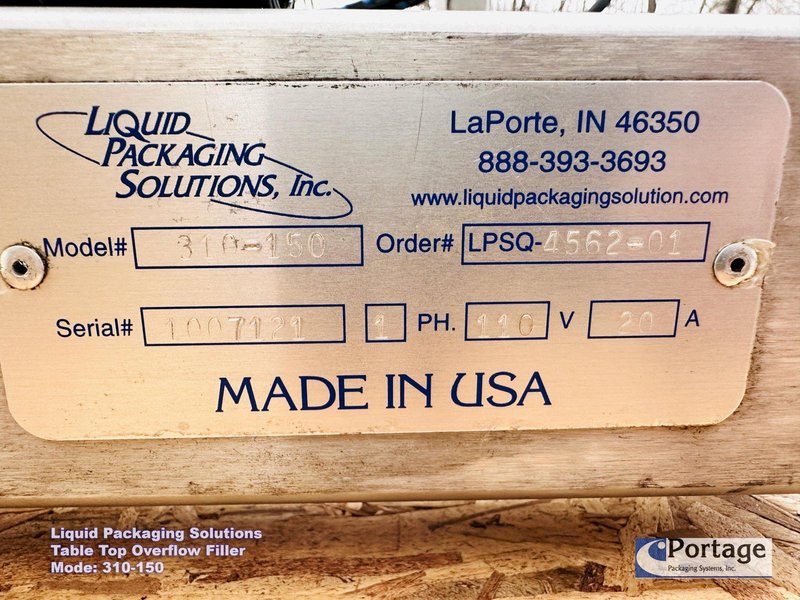 Liquid Packaging Solutions Model: 310-150  ||  Semi-Automatic Table Top Overflow Filler