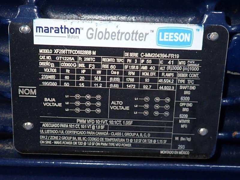 MARATHON MOTORS 20 HP MOTOR  -  XF256TTFCD6028BBM