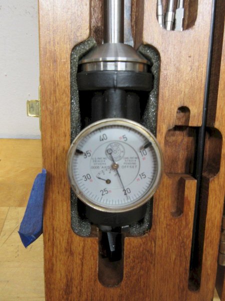 Blake Mfg. Coaxial Indicator .0005" Increments, .125" Travel Range, 1-3/8" Face with Stylus Points in Wood Case- Auction Item