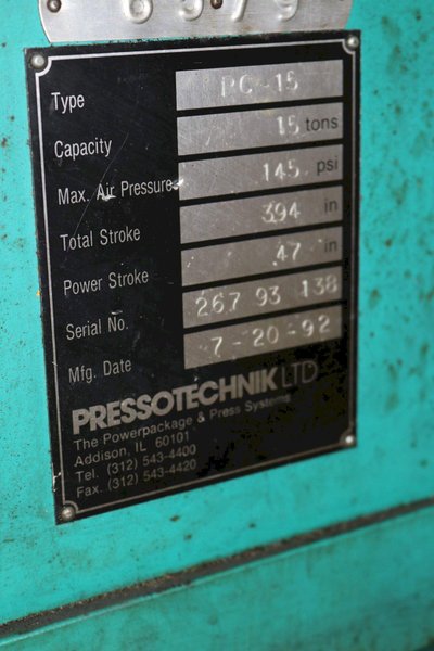 15 TON PRESSOTECHNIK HYDRAULIC C FRAME PRESS: STOCK #59608
