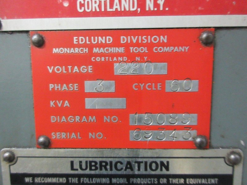 Edlund Model 2F15 30" Floor Model Drill Press, 15" Throat, 6" Hand Quill Feed, 38"x24.5" Adjustable Height Work Table with Oil Gutters, Variable Spindle Speeds 100-2400 RPM, 2HP Drive Motor, Remote Foot Jog- Auction Item
