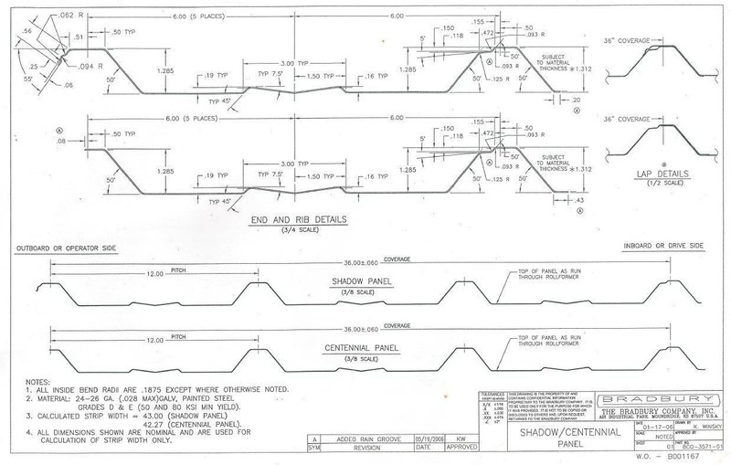 14 STAND x 3.5&quot; x 48&quot; BRADBURY &quot;36&quot; SHADOW WALL PANEL&quot; RAFTED ROLLFORMER: STOCK #16209