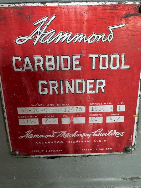 HAMMONDwD-10-0 CARBIDE TOOL GRINDER. STOCK #0892324