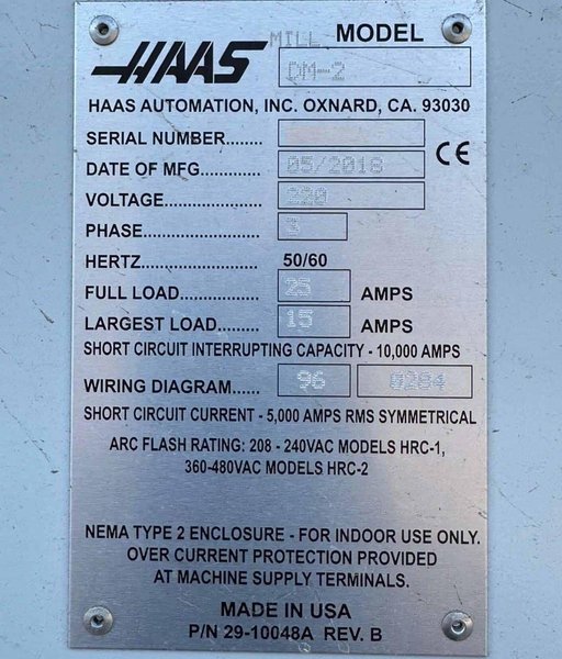 Haas DM-2 5 Axis CNC Vertical Machining Center – 2018