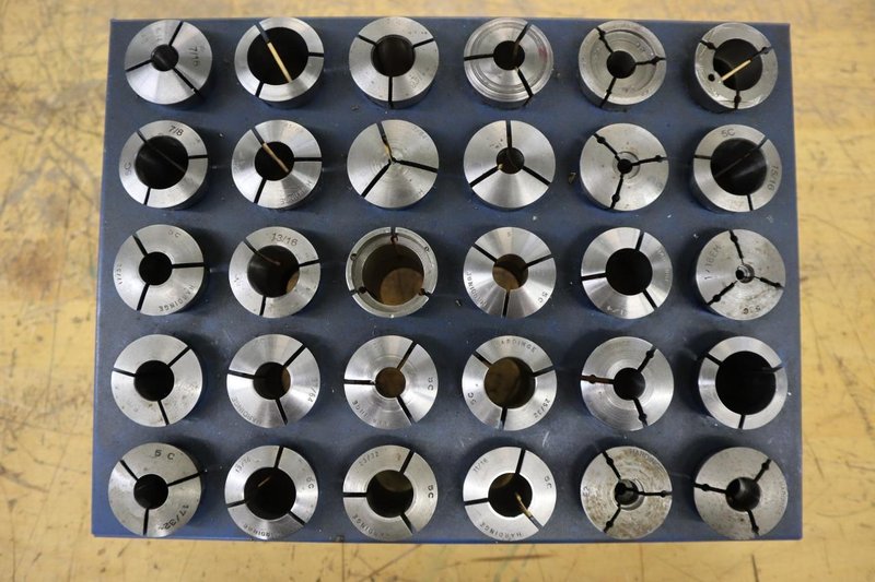 Hardinge 5C Collets in Metal Divider Rack (30 Collets)- Auction Item