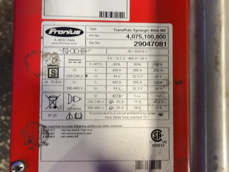 FRONIUS 400 A WELDER  -  TRANSPULS SYNERGIC 4000 MV
