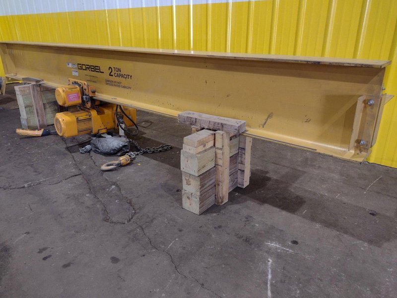 2 TON x 12&#039; GORBEL TENSION STAND JIB CRANE WITH 2 TON HARRINGTON HOIST &amp; POWER TROLLEY: STOCK #18873