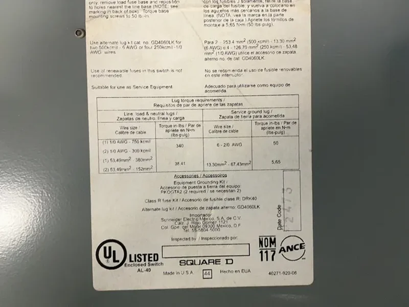 Square D 400 A / 240 V General Duty Fusible Safety Switch - D325n