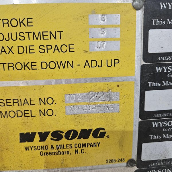175-TON X 12' WYSONG HYDRAULIC PRESS BRAKE.  STOCK # 0342725