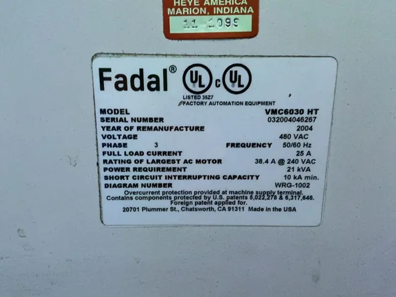FADAL 30” X 62” CNC VMC   -  VMC6030 HT