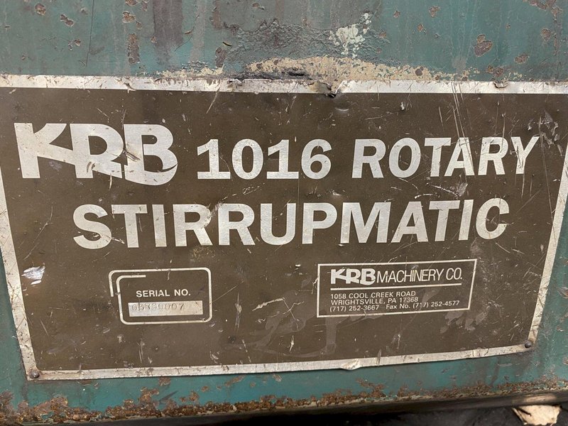 #5 (5/8") KRB MODEL #1016 ROTARY STIRRUPMATIC CNC REBAR BENDER &amp; SHEAR: STOCK #23189