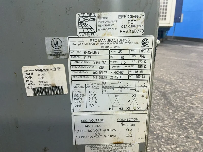 REX POWER MAGNETICS 45 KVA TRANSFORMER   -  BA45HCA/Z