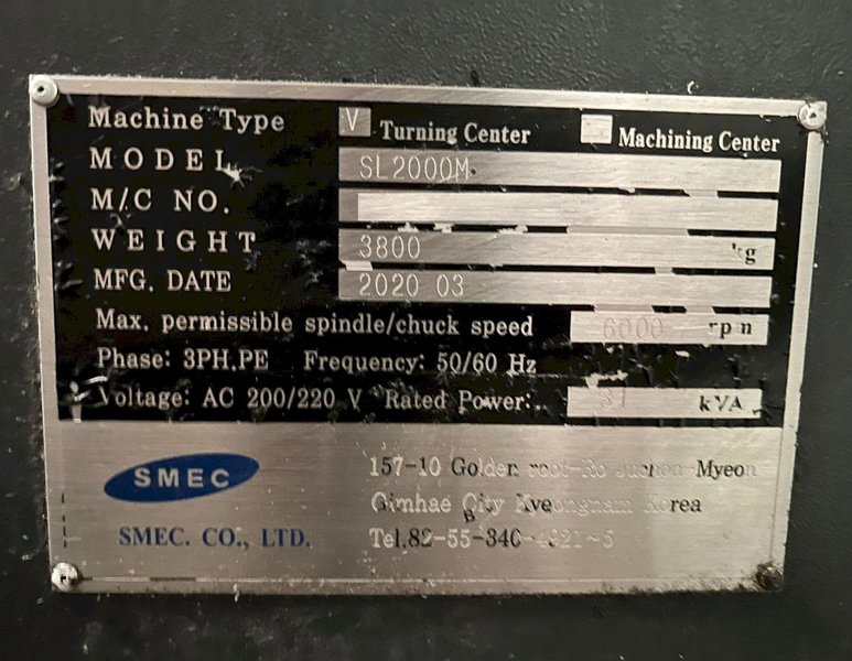 Samsung SMEC SL-2000M CNC Turning Center – 2020 C Axis Live Tool Lathe