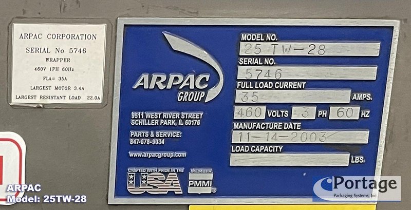 ARPAC Model: 25TW-28 Intermittent Motion Tray Wrapper