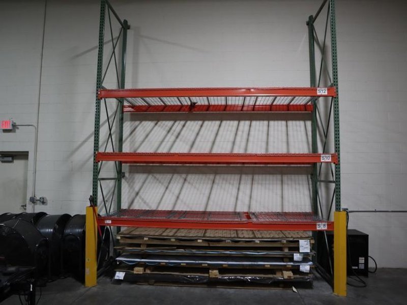 Pallet Racking: (2) 16'H x 48" Uprights, Tear-Drop Style, (3) 12' Shelves, Wire Decking - NO CONTENTS- Auction Item