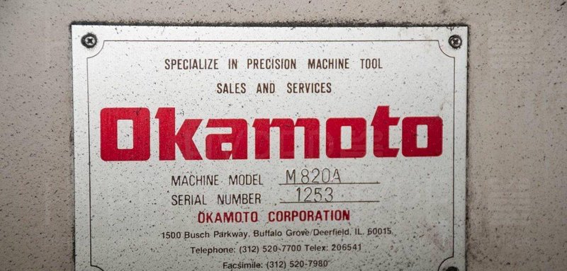 8" x 20"OKAMOTO MODEL #M820A AUTOMATIC 3 AXIS HORIZONTAL SURFACE GRINDER: STOCK #21719