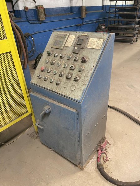 Shalco model u180 shell core machine with dual feed tank and blow valves, gun drilled heater plates and plc controls, gas system