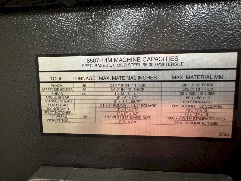 85 Ton Scotchman F18507 14M Hydraulic Ironworker