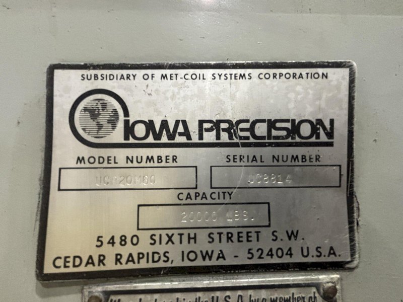 60&quot; x 16 GAUGE X 20,000 LB IOWA PRECISION MODEL #ESLPRCC6016 SLEAR LINE, SLITTING &amp; CTL CUT TO LENGTH: STOCK 20507