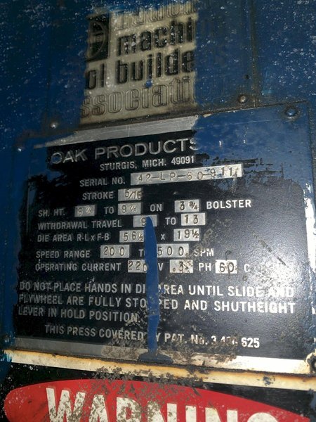 60 TON OAK HIGH SPEED FIN STAMPING PRESS: STOCK #11545