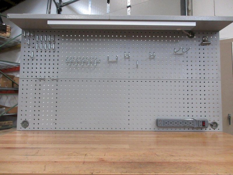 Portable Work Bench with Maple Top, Upper Shelf, Drawer, Work light- Auction Item