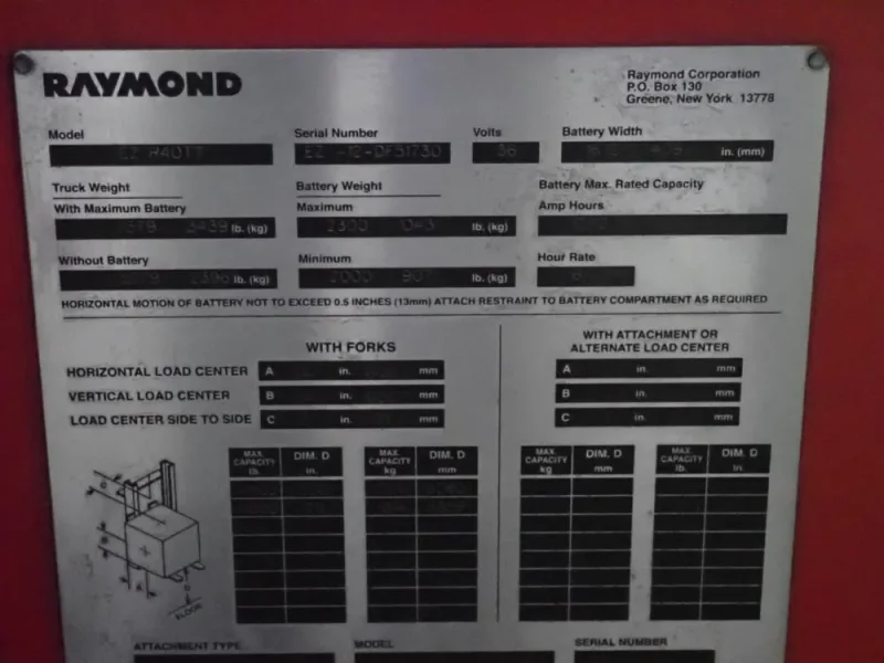 RAYMOND 4500 LBS ELECTRIC STAND UP FORK LIFT  -  EZ R40TT