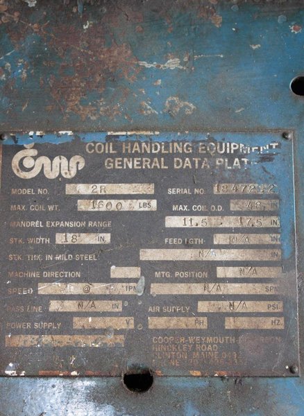 1600 LB X 18&quot; CWP NON MOTORIZED UNCOILER