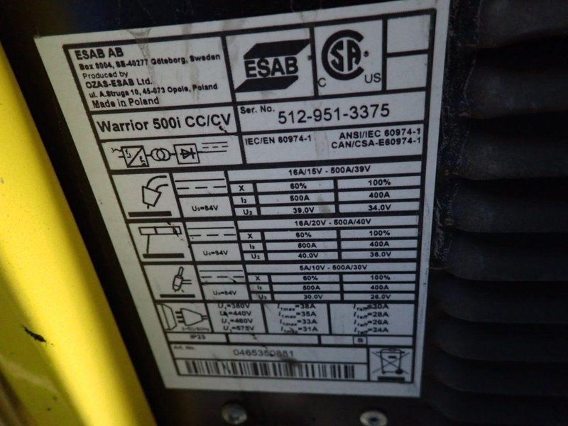 ESAB WELDER  -  WARRIOR 500i CC/CV