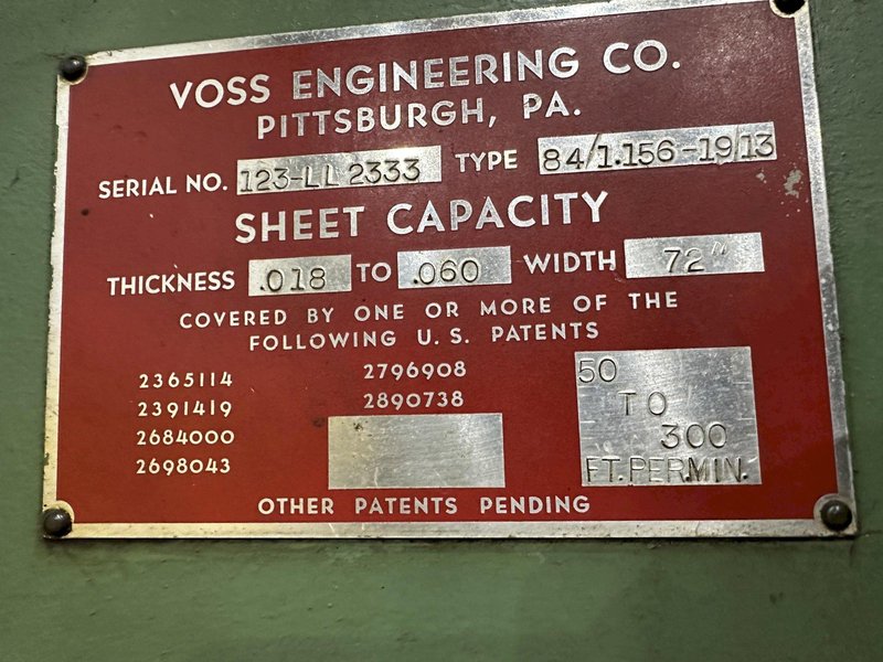 72"/84" X .060"  VOSS ENGINEERING MODEL 84/1.156-1913 PRECISION LEVELER: STOCK 12257