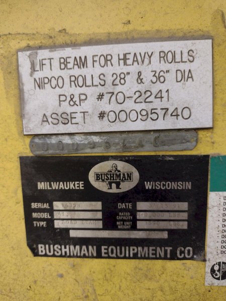 50 TON X 20' BUSHMAN MODEL #413 LOAD BEAM CRANE  LIFT  SPREADER BAR: STOCK #21347