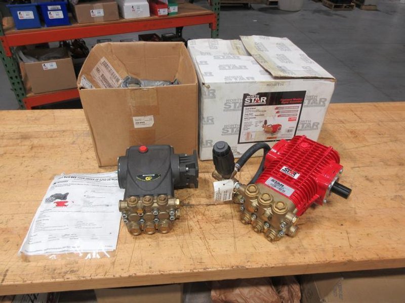 Pressure Washer Pumps (2 Units), (1) General Pump Triplex 4000 PSI, 4 GPM, (1) North Star Model NSSHFB50, 3000 PSI, 5 GPM, for Gas or Electric  ***Both New Unused***- Auction Item