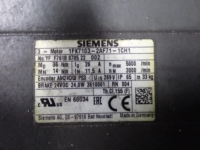 SIEMENS 5000 RPM SERVO MOTOR  -  AFK7103-2AF71-1CH1