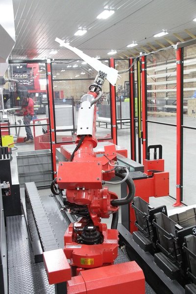 60 Ton x 4′ Amada EG6013 Automated Bend Cell, 2017 – 6 -Axis Robot, 7-Axis Backgauge