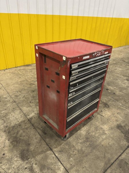 9 DRAWER X 27" X 18" RED TOOL BOX PARTS CABINET: STOCK #22171