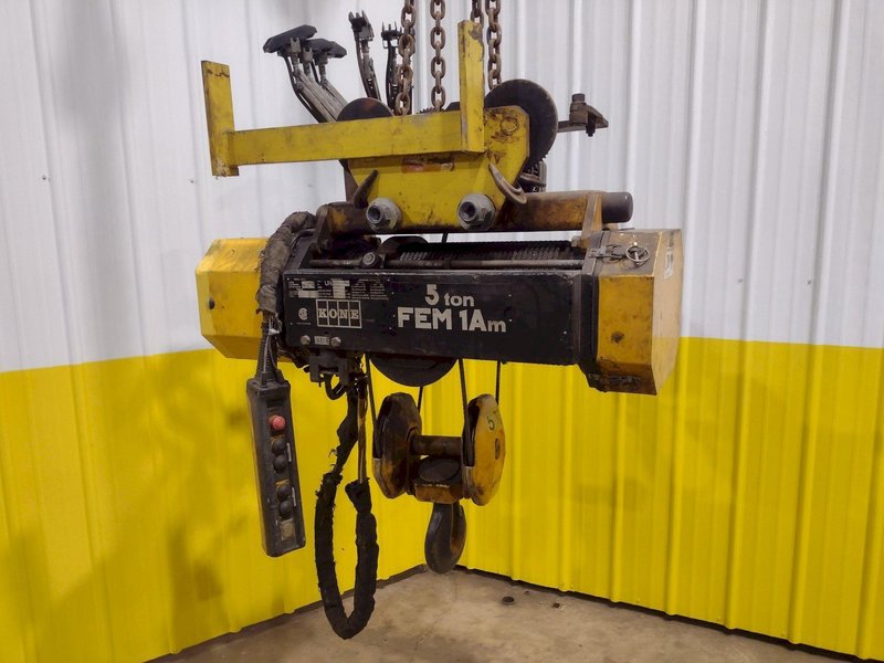 5 TON 10,000 LBS KONE MODEL #FEM 1AM POWER CABLE HOIST WITH TROLLEY: STOCK #18668