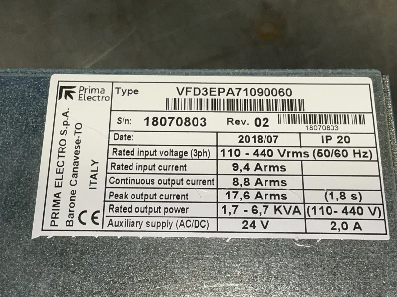 PRIMA ELECTRO SERVO DRIVE  -  VFD3EPA71090060