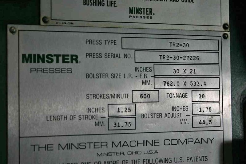 30 TON MINSTER MODEL #TR2-30 PULSAR HIGH SPEED SSDC PRESS 1.25" STROKE: STOCK 22480