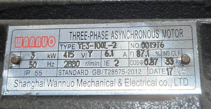 WUXI GUOSHUN FAN FACTORY 5-32 2900RPM 1780CU M/H CENTRIFUGAL BLOWER USED