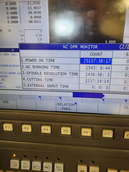 Okuma Genos M460V-5AX 5-Axis CNC VMC, 2021 – Robot Loader, Chip Conveyor, Mist Collector
