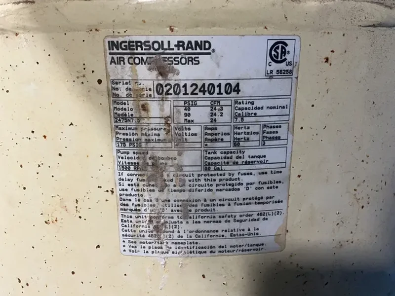 Ingersoll-rand 7.5/5.5 Hp Air Compressor - 2475n7.5