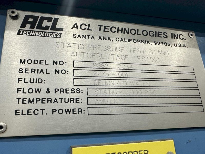 40,000 PSI ACL TECHNOLOGIES (AEROSPACE) MODEL #9882-0034 PRESSURE &amp; FLOW TEST BENCH MACHINE: STOCK #19827