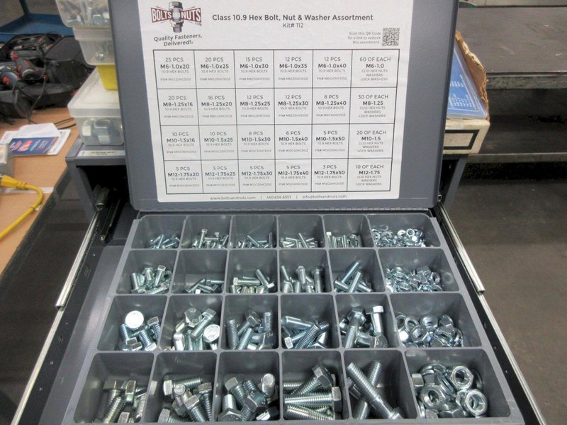 Metal Organizer on Steel Shelf with Contents: Metric / Standard Nuts, Bolts, Screws, Washers - Auction Item