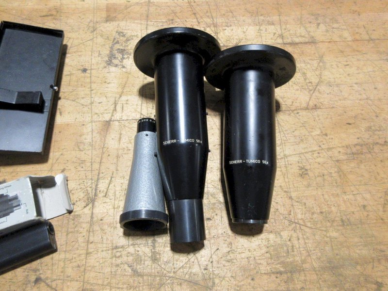 Scherr Tumico Lenses (2) 50x, (1) 20x, and (1) Edmund 30x Pocket Microscope, (1) Bosch &amp; Lomb 32mm  0.10 Portable Microscope- Auction Item