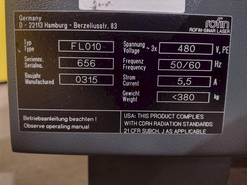 1000 WATT ROFIN MODEL #FL-010 FIBRE LASER MACHINE: STOCK #19373