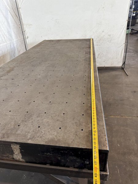 124&quot; X 50&quot; STEEL DRILLED &amp; TAPPED LAYOUT TABLE W/ STAND. STOCK # 0667025.