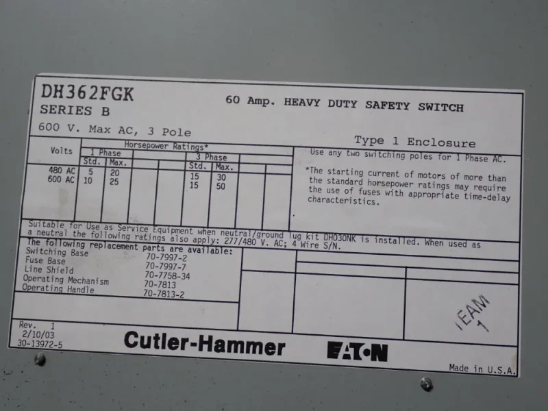 EATON 60 A HEAVY DUTY SWITCH