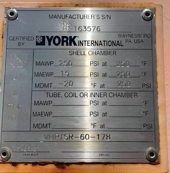 Frick VAC-30-113 Single Stage Vertical Accumulator, 2013