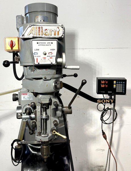 Alliant Vertical Mill 949-3V, 9" x 49" P.F. Tbl., DRO, 3 HP, Nice