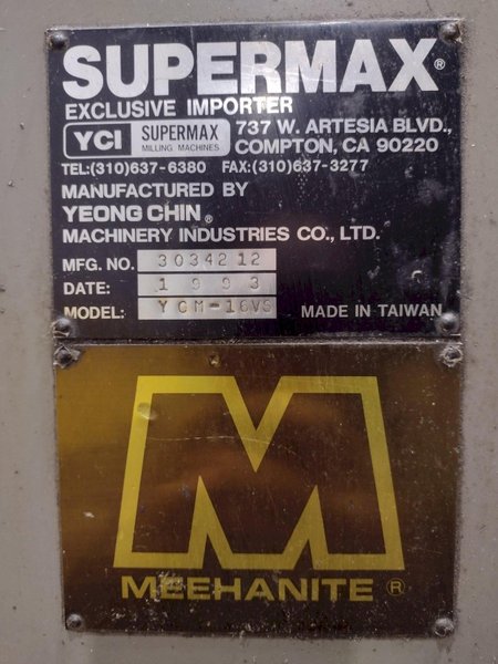 3 HP SUPERMAX MODEL #YCM-16VS VARIABLE SPEED VERTICAL RAM TYPE MILL: STOCK #19651